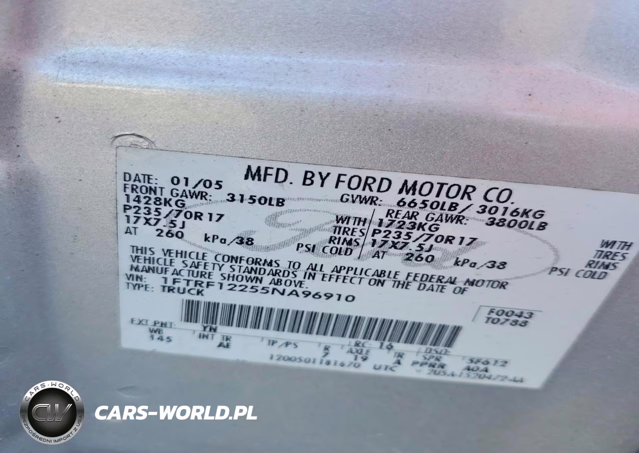 2005 Ford F150 VIN:1FTRF12255NA96910 - 12