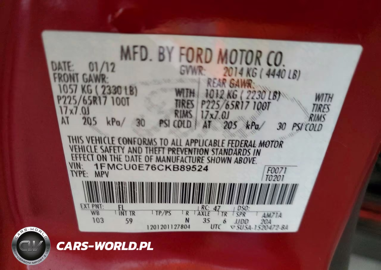 2012 Ford Escape Limited VIN:1FMCU0E76CKB89524 - 13