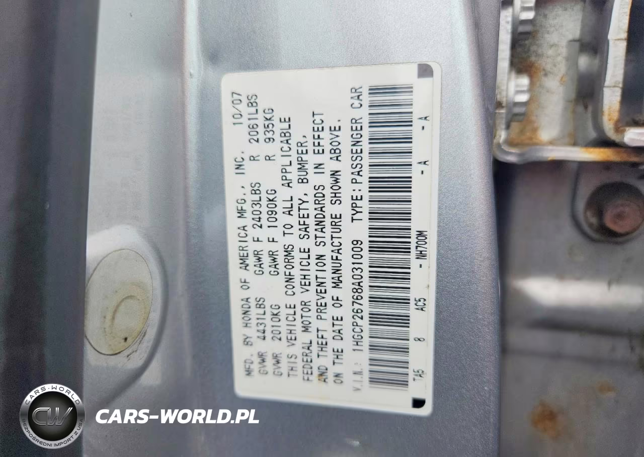 2008 Honda Accord Value VIN:1HGCP26768A031009 - 12