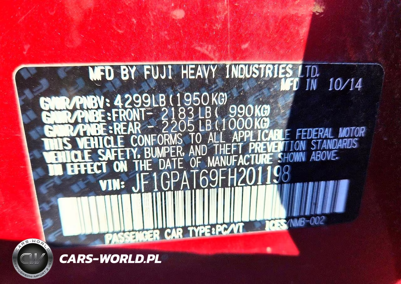 2015 Subaru Impreza Sport VIN:JF1GPAT69FH201198 - 12