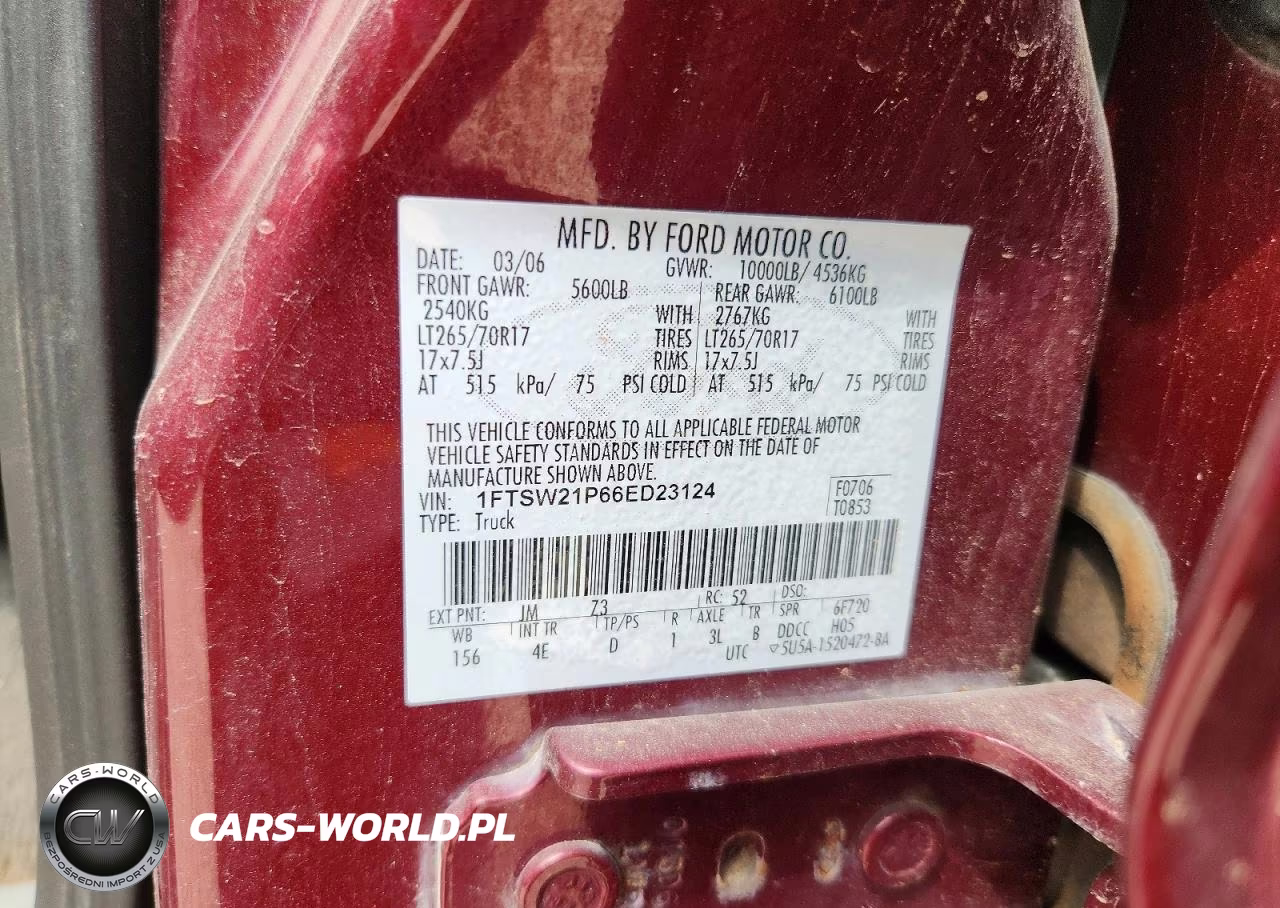2006 Ford F250 Super Duty VIN:1FTSW21P66ED23124 - 12
