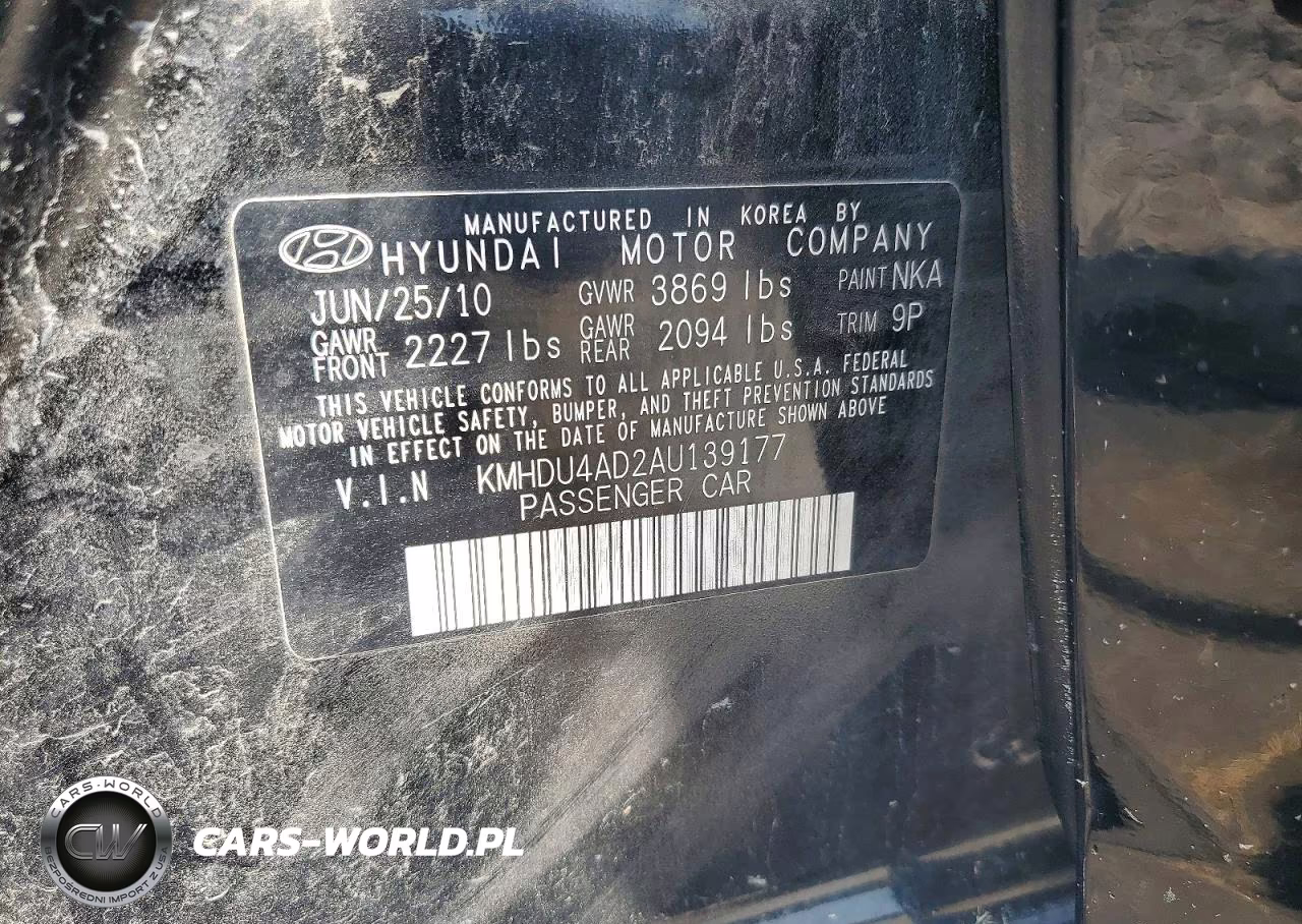 2010 Hyundai Elantra Se VIN:KMHDU4AD2AU139177 - 12