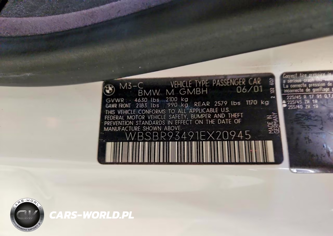 2001 BMW M3 Ci VIN:WBSBR93491EX20945 - 12