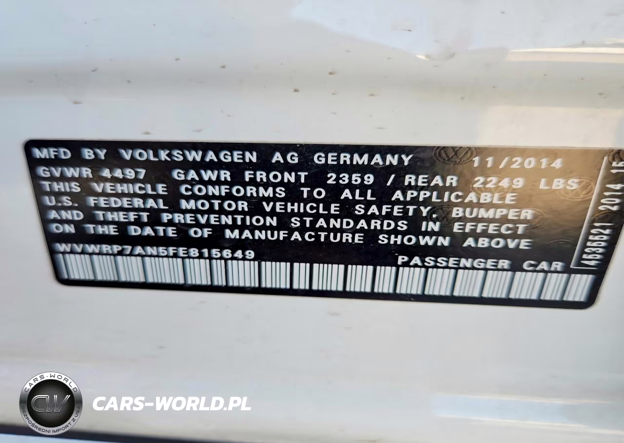 2015 Volkswagen Sedan VIN:WVWRP7AN5FE815649 - 12