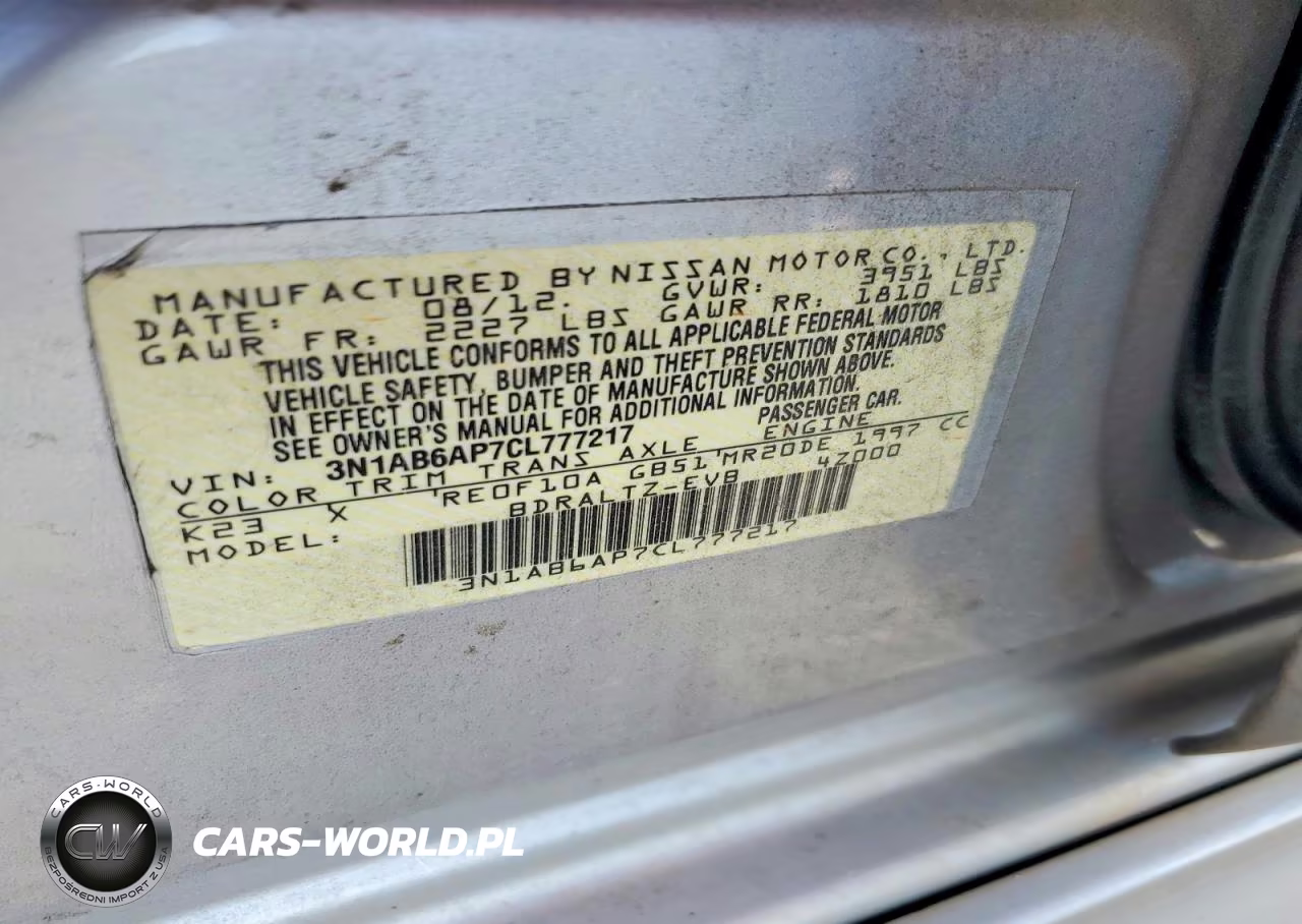 2012 Nissan Sentra 2.0 VIN:3N1AB6AP7CL777217 - 12