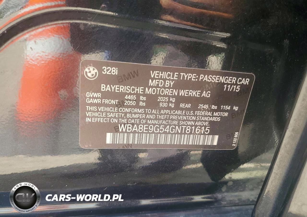 2016 BMW 328 I Sulev VIN:WBA8E9G54GNT81615 - 12