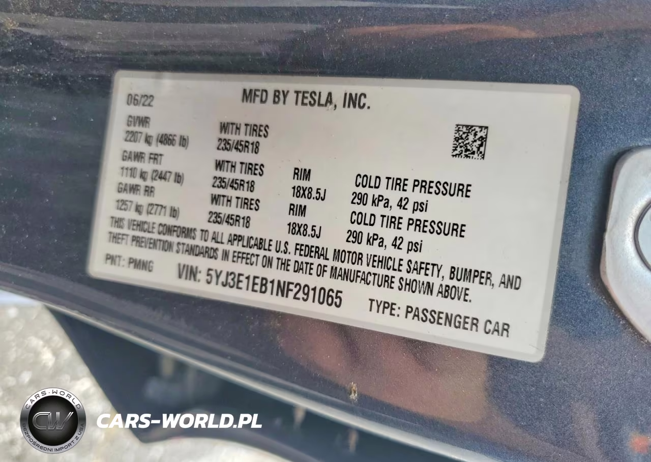 2022 Tesla Model 3 VIN:5YJ3E1EB1NF291065 - 12