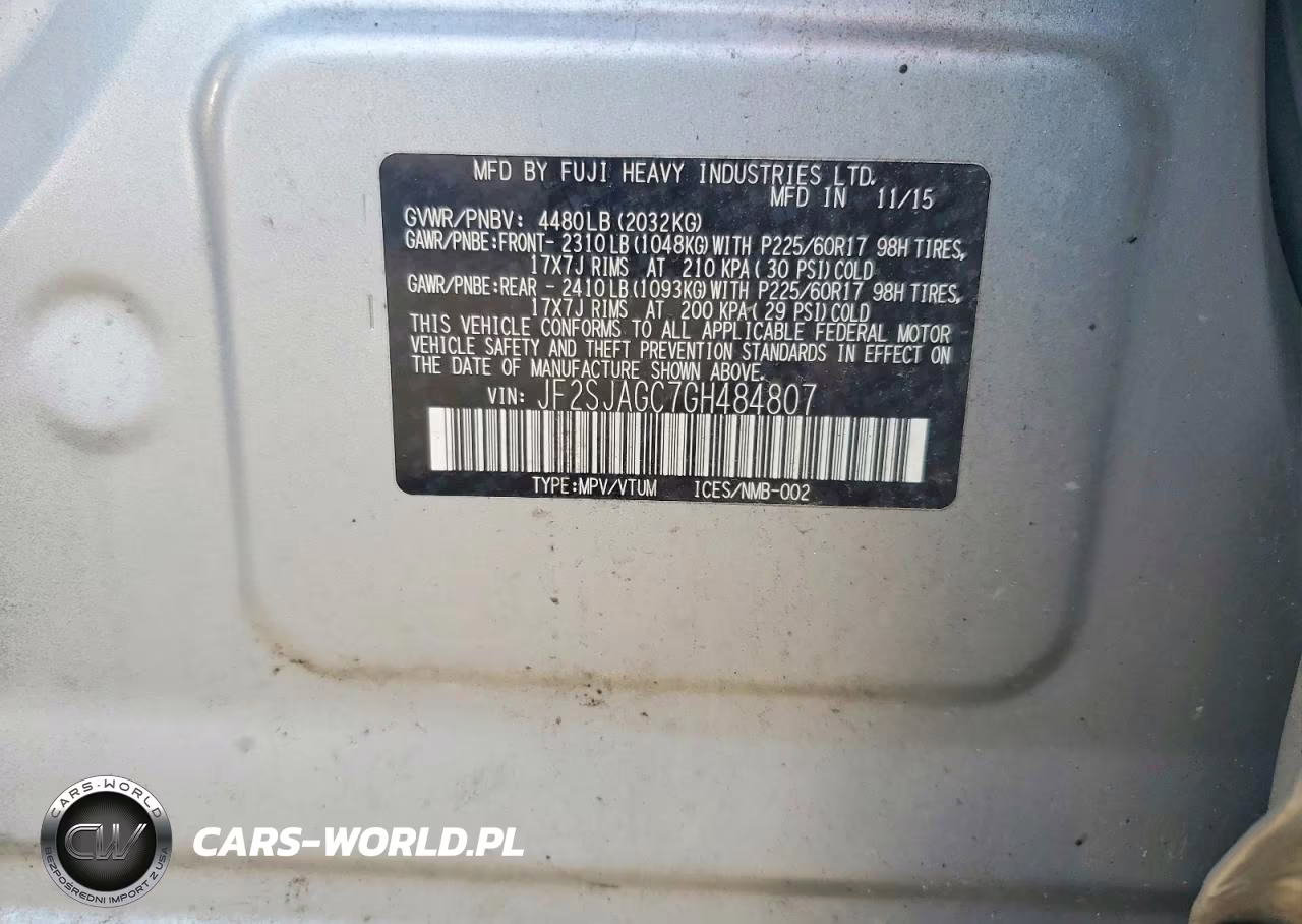 2016 Subaru Forester 2.5I Premium VIN:JF2SJAGC7GH484807 - 14