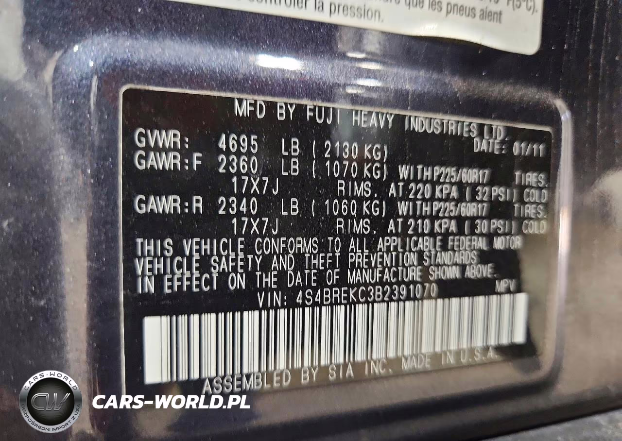 2011 Subaru Outback 3.6R Limited VIN:4S4BREKC3B2391070 - 13