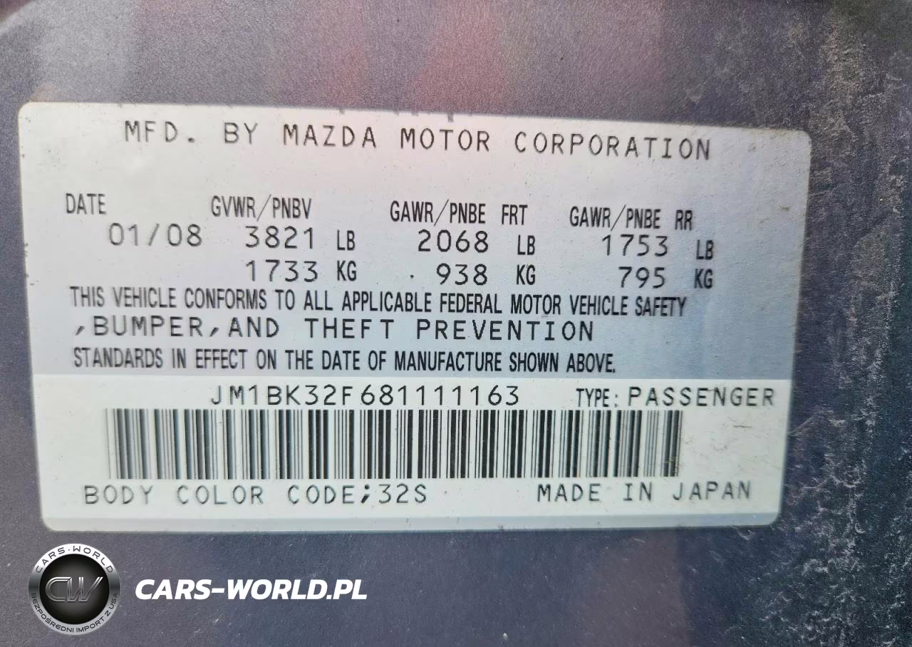 2008 Mazda 3 I VIN:JM1BK32F681111163 - 12
