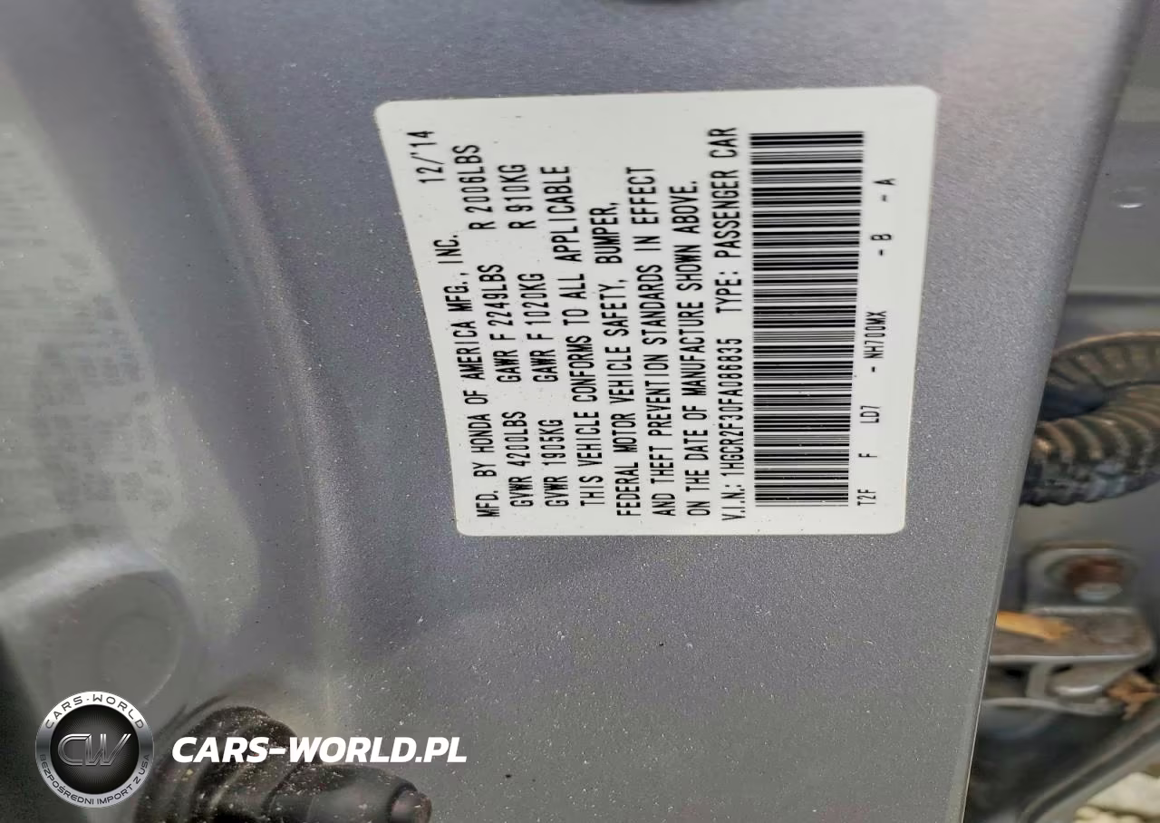 2015 Honda Accord Lx VIN:1HGCR2F30FA086835 - 12