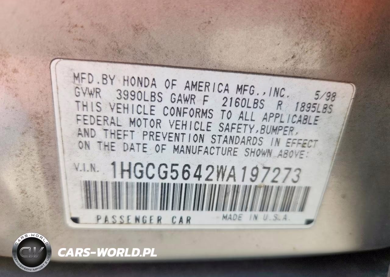1998 Honda Accord Lx VIN:1HGCG5642WA197273 - 12