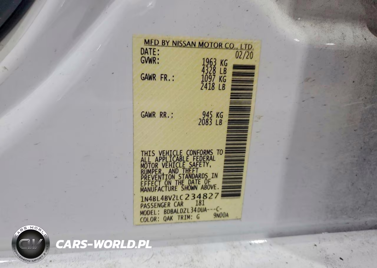 2020 Nissan Altima S VIN:1N4BL4BV2LC234827 - 12