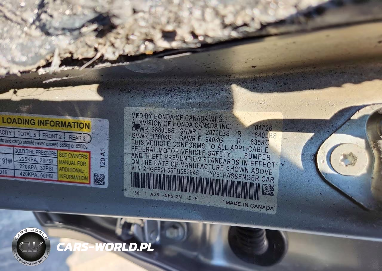 2026 Honda Civic Sport VIN:2HGFE2F55TH552945 - 12