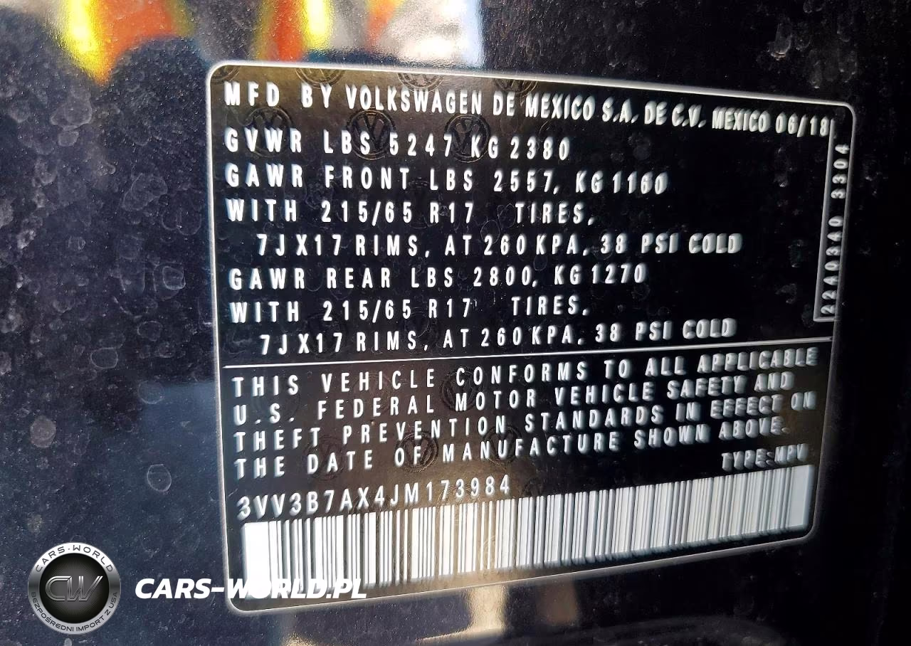 2018 Volkswagen Tiguan Se VIN:3VV3B7AX4JM173984 - 13