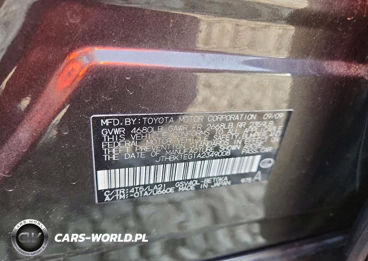 2010 Lexus Es 350 VIN:JTHBK1EG1A2349008 - 12