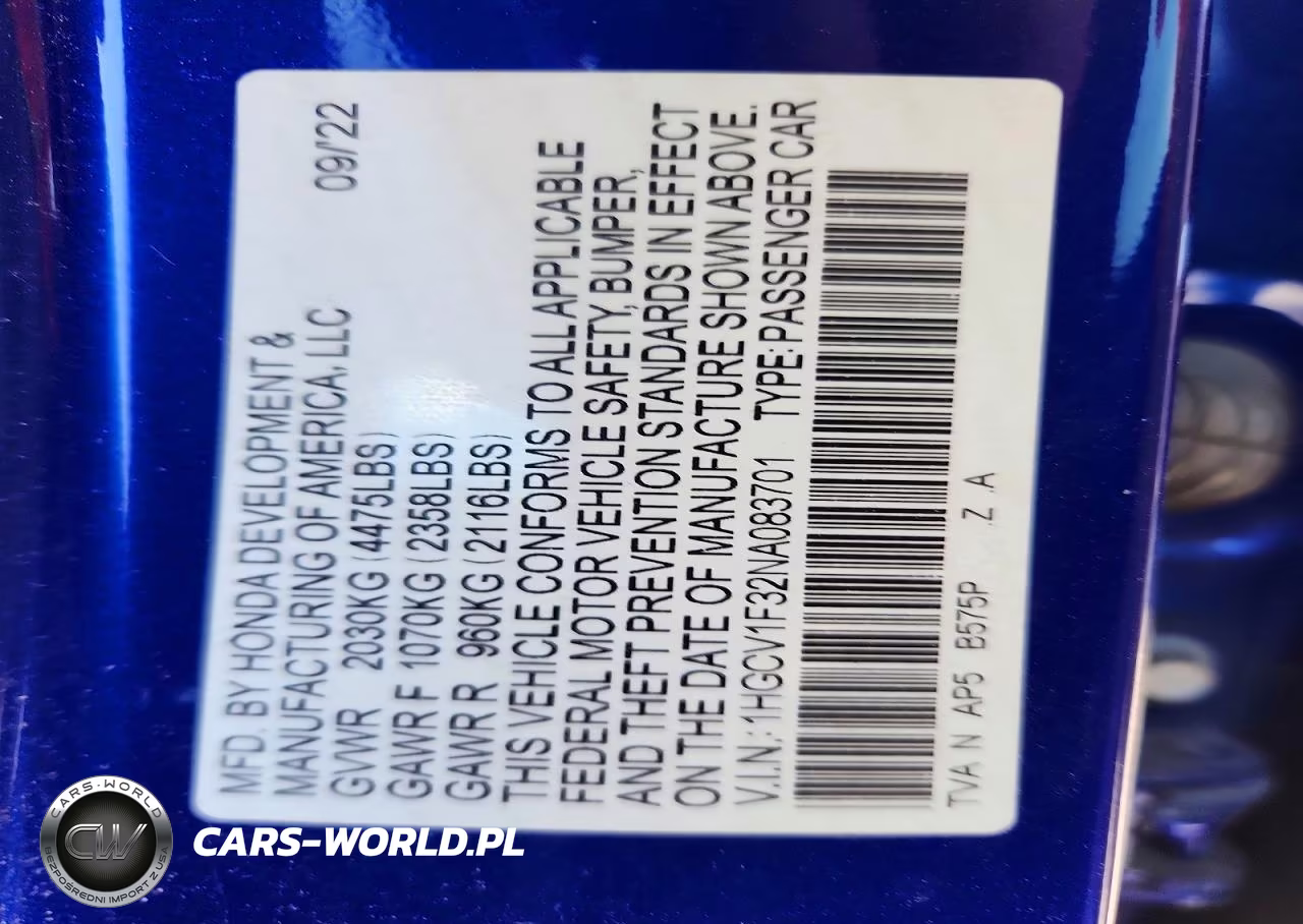 2022 Honda Accord Sport VIN:1HGCV1F32NA083701 - 12