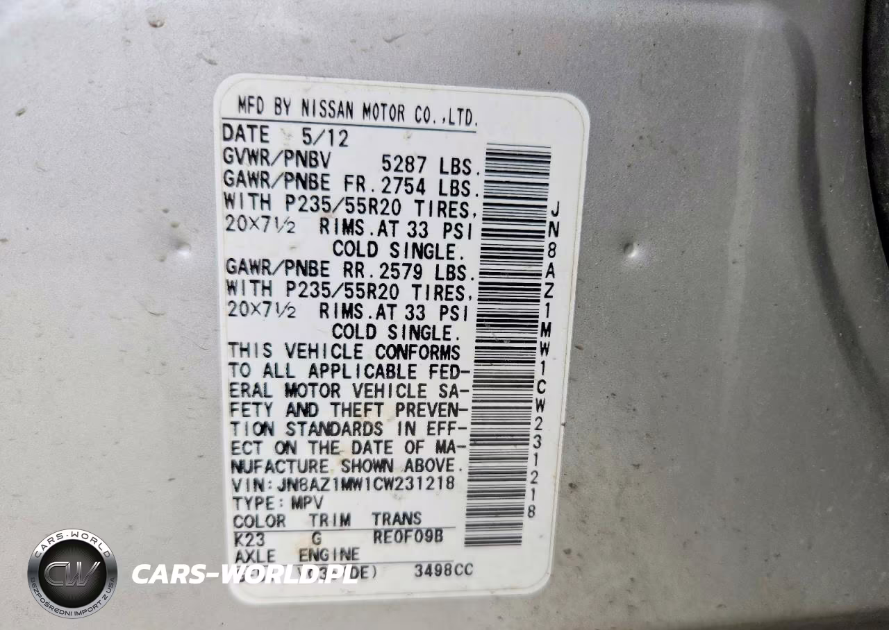 2012 Nissan Murano S VIN:JN8AZ1MW1CW231218 - 12