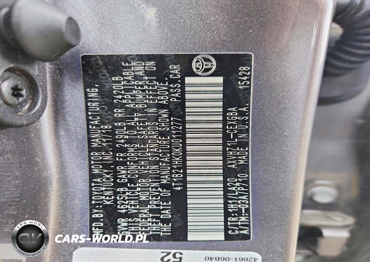 2019 Toyota Camry Hybrid Xle VIN:4T1B21HK0KU011277 - 13