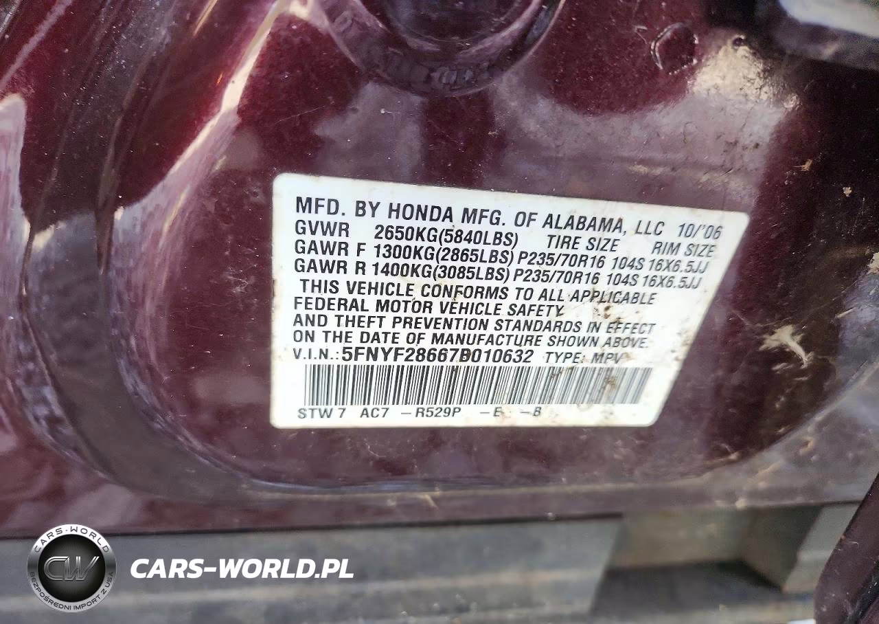 2007 Honda Pilot Exl VIN:5FNYF28667B010632 - 13