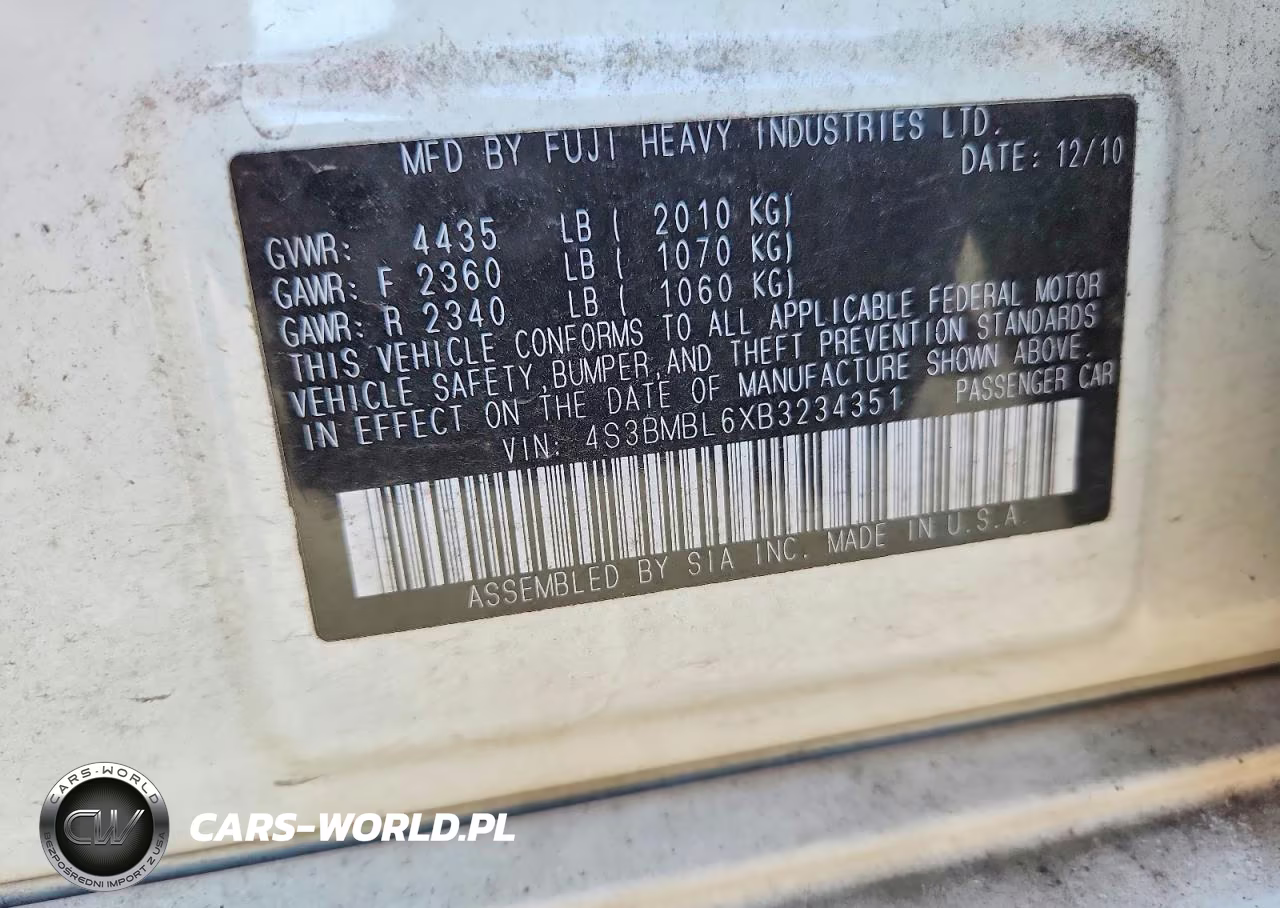 2011 Subaru Legacy 2.5I Limited VIN:4S3BMBL6XB3234351 - 12