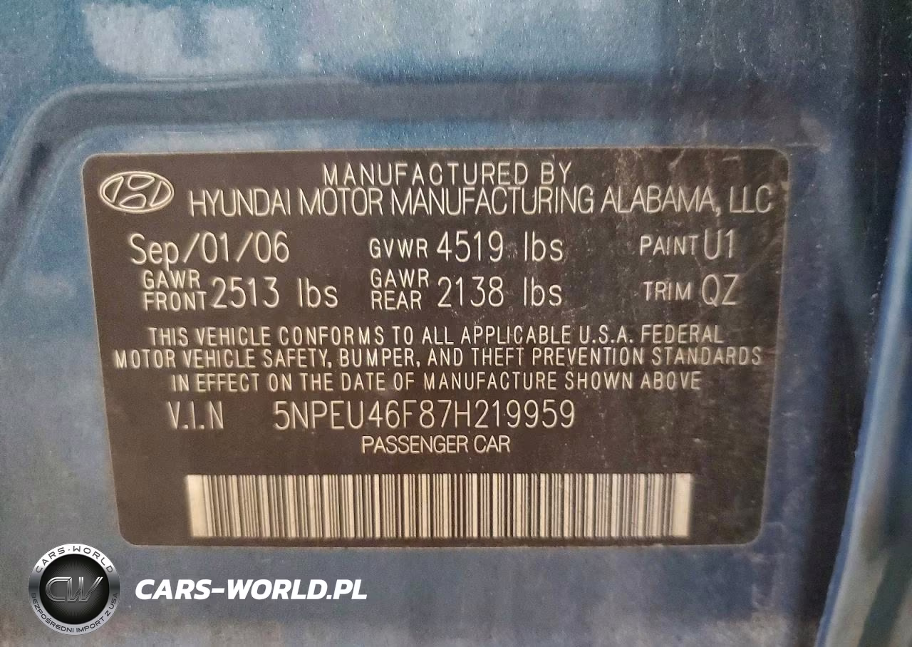 2007 Hyundai Sonata Se VIN:5NPEU46F87H219959 - 13