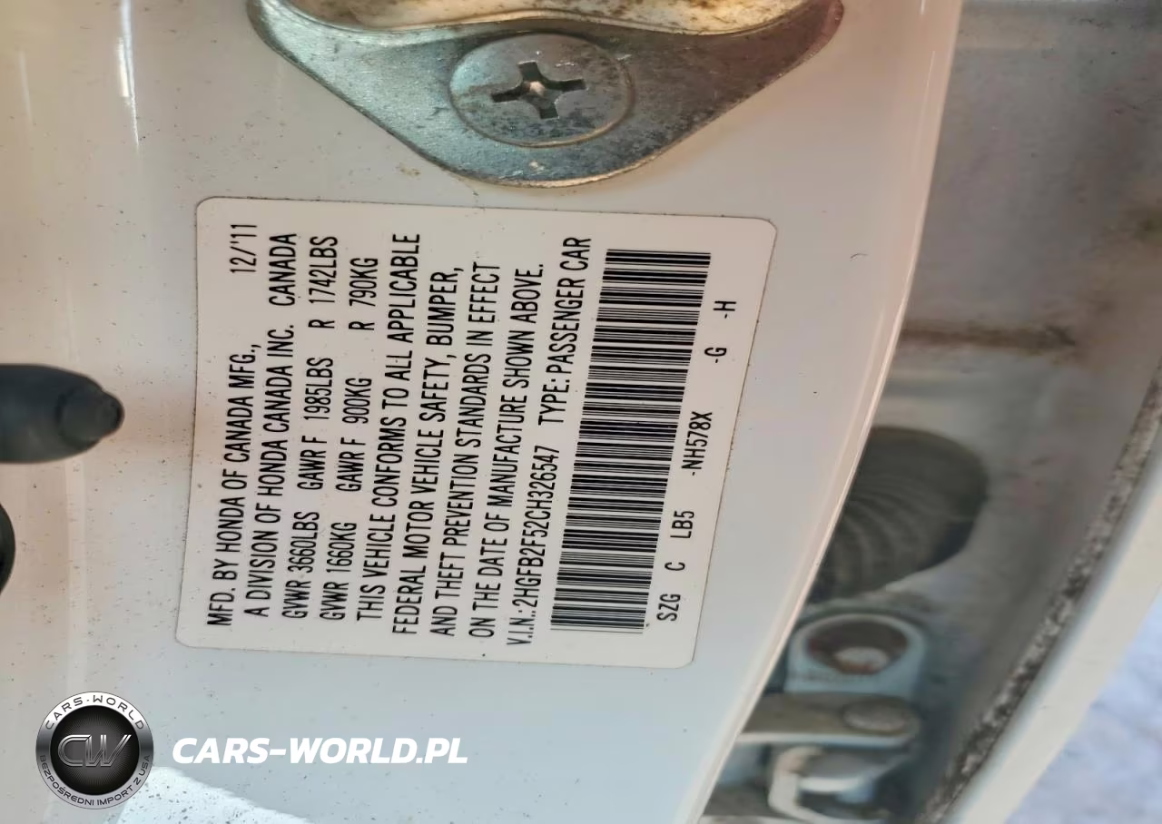 2012 Honda Civic Lx VIN:2HGFB2F52CH326547 - 12