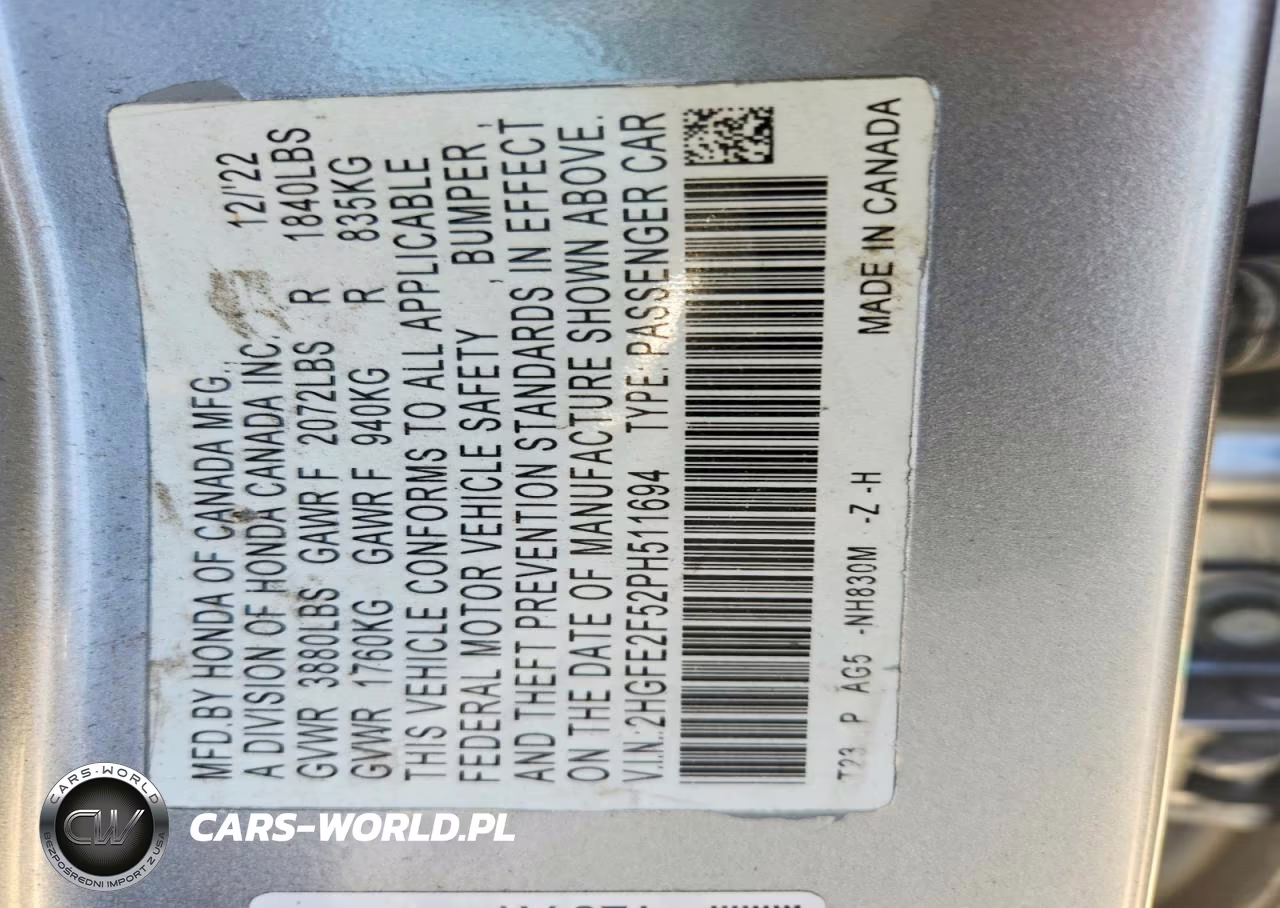 2023 Honda Civic Sport VIN:2HGFE2F52PH511694 - 12