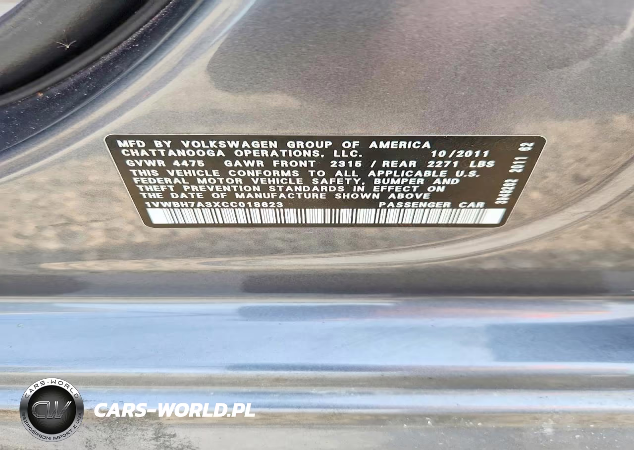 2012 Volkswagen Passat Se VIN:1VWBH7A3XCC018623 - 12
