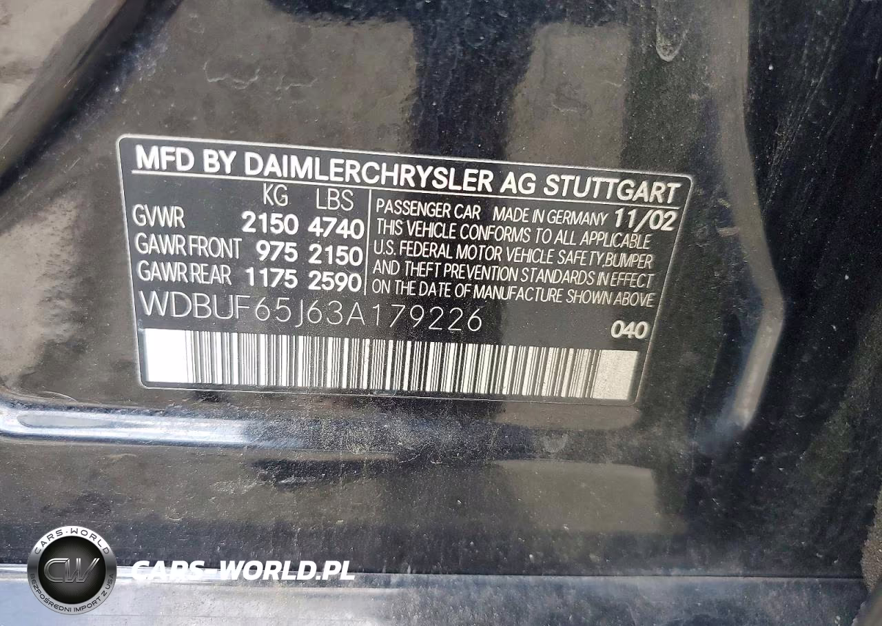 2003 Mercedes-Benz E 320 VIN:WDBUF65J63A179226 - 12