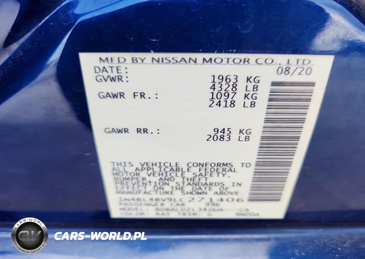 2020 Nissan Altima S VIN:1N4BL4BV9LC271406 - 12