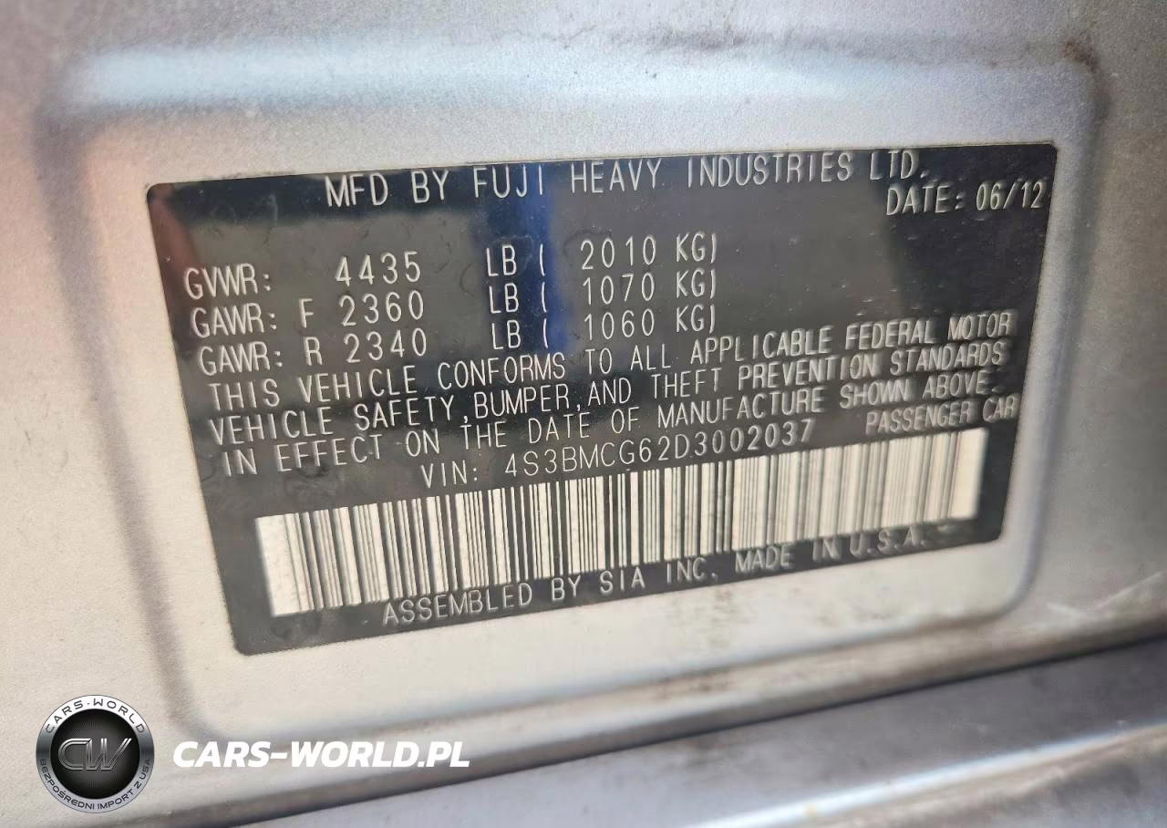 2013 Subaru Legacy 2.5I Premium VIN:4S3BMCG62D3002037 - 12