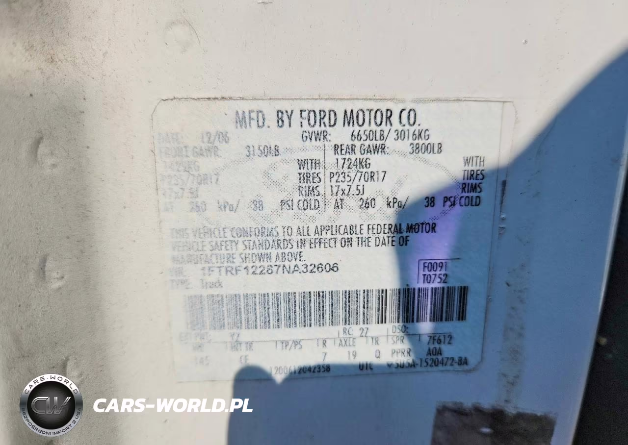 2007 Ford F150 VIN:1FTRF12267NA32606 - 12