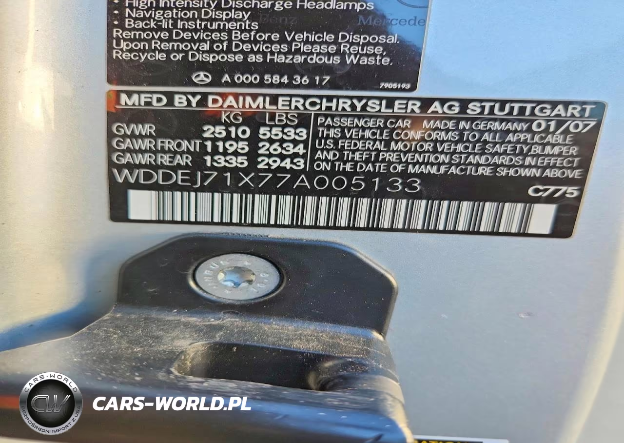 2007 Mercedes-Benz Cl 550 VIN:WDDEJ71X77A005133 - 12