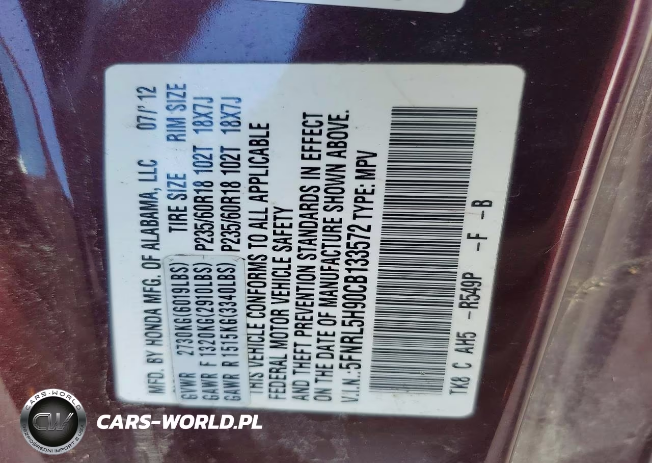 2012 Honda Odyssey Touring VIN:5FNRL5H90CB133572 - 13
