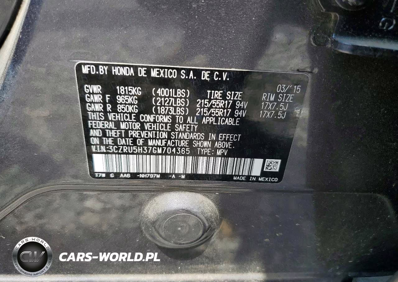 2016 Honda Hr-V Lx VIN:3CZRU5H37GM704365 - 13