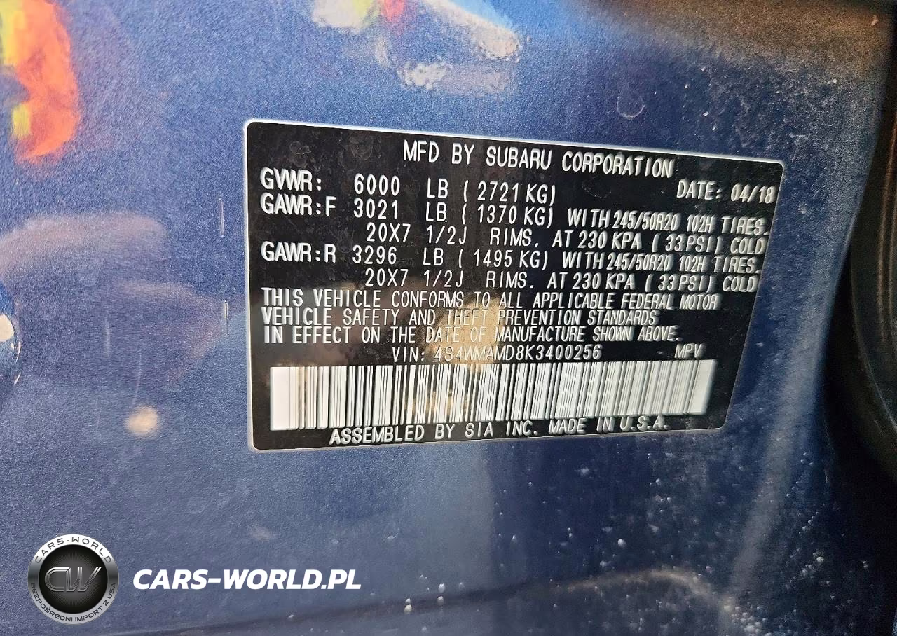 2019 Subaru Ascent Limited VIN:4S4WMAMD8K3400256 - 13