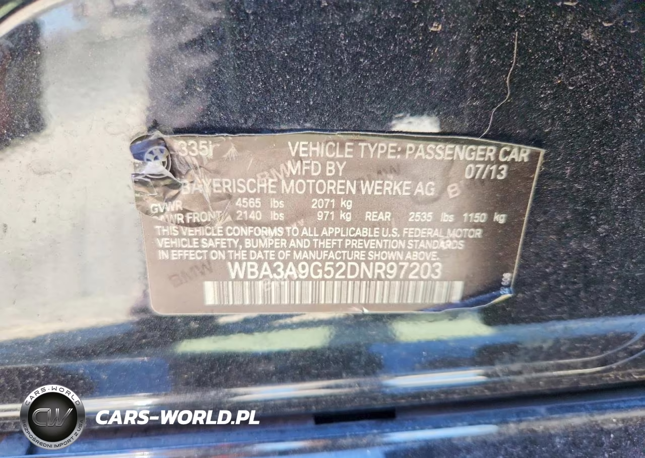 2013 BMW 335 I VIN:WBA3A9G52DNR97203 - 12