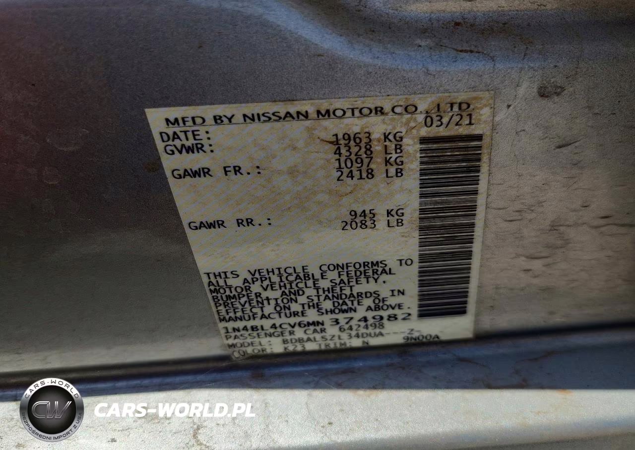 2021 Nissan Altima Sr VIN:1N4BL4CV6MN374982 - 12