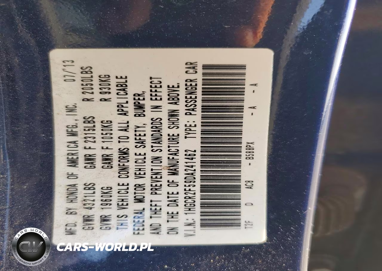 2013 Honda Accord Sport VIN:1HGCR2F59DA241462 - 12