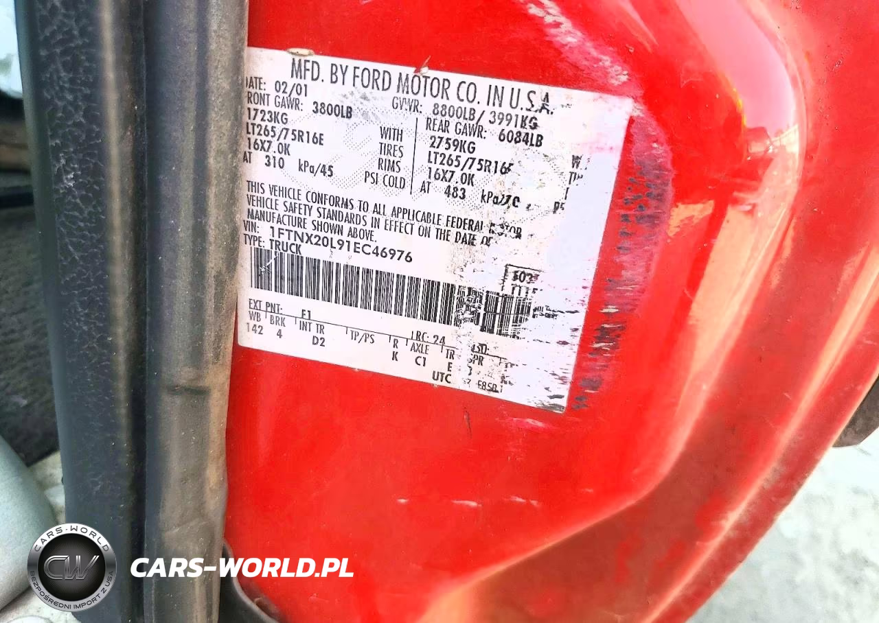 2001 Ford F250 Super Duty VIN:1FTNX20L91EC46976 - 12