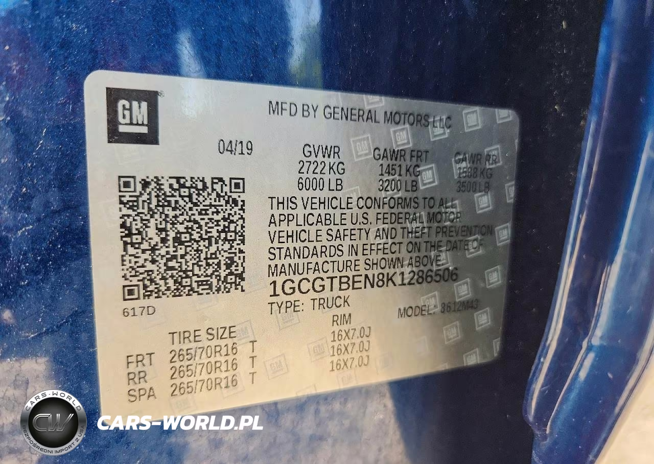 2019 Chevrolet Colorado VIN:1GCGTBEN8K1286506 - 12