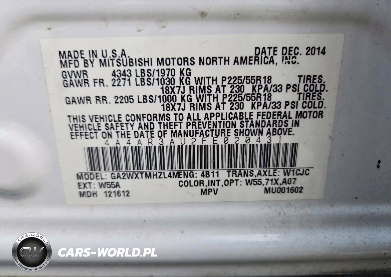 2015 Mitsubishi Outlander Sport Es VIN:4A4AR3AU2FE020431 - 12