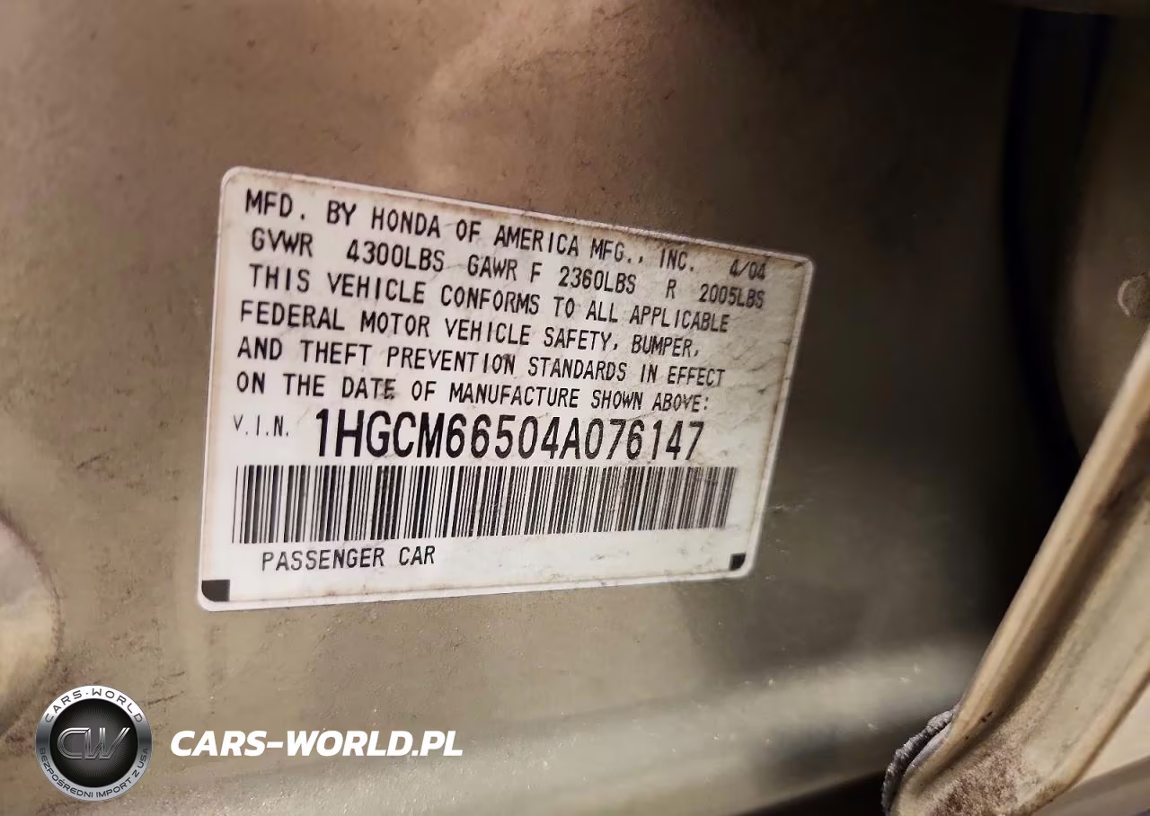 2004 Honda Accord Ex VIN:1HGCM66504A076147 - 12
