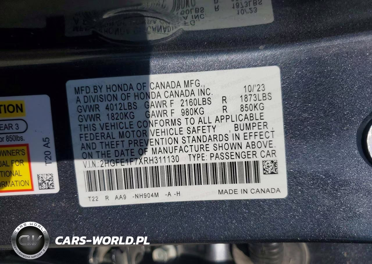 2024 Honda Civic Ex VIN:2HGFE1F7XRH311130 - 12