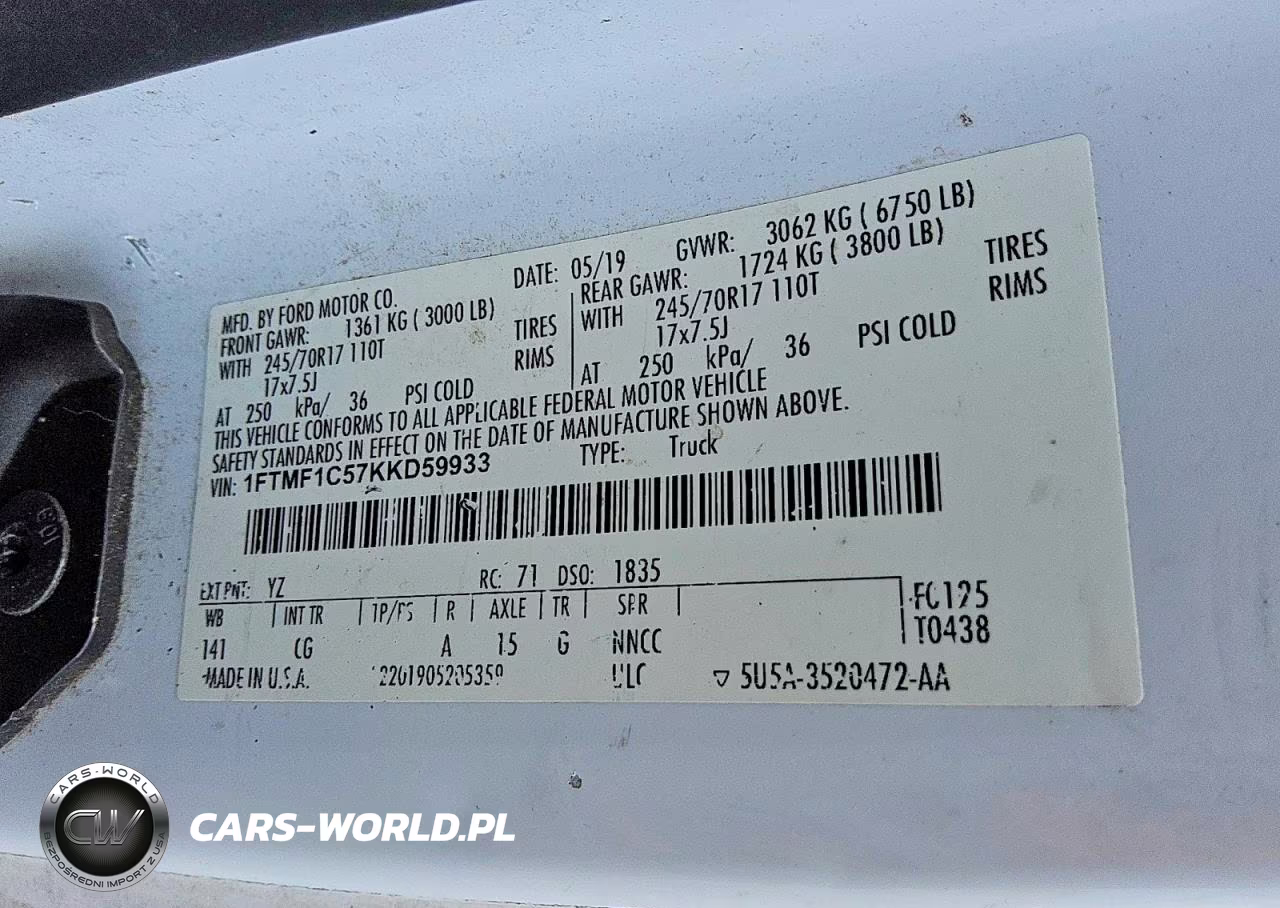 2019 Ford F150 VIN:1FTMF1C57KKD59933 - 12