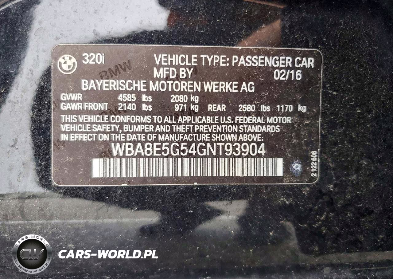 2016 BMW 320 Xi VIN:WBA8E5G54GNT93904 - 12