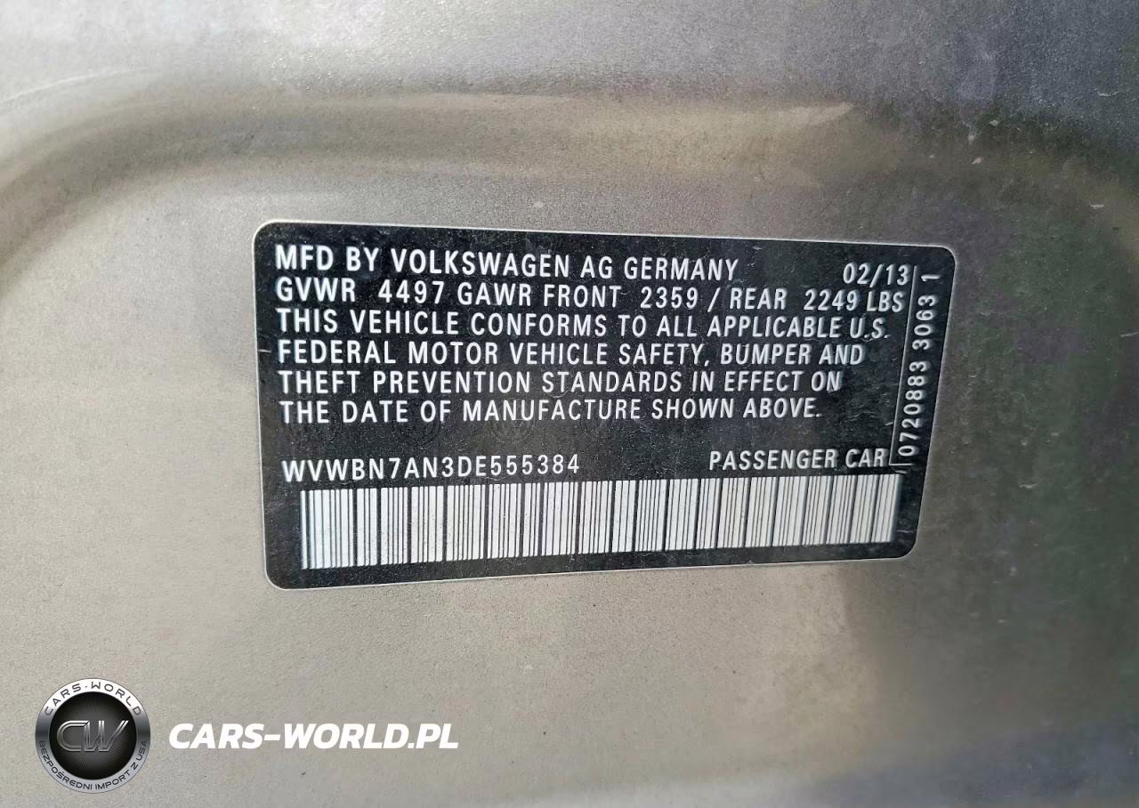 2013 Volkswagen Cc Sport VIN:WVWBN7AN3DE555384 - 13