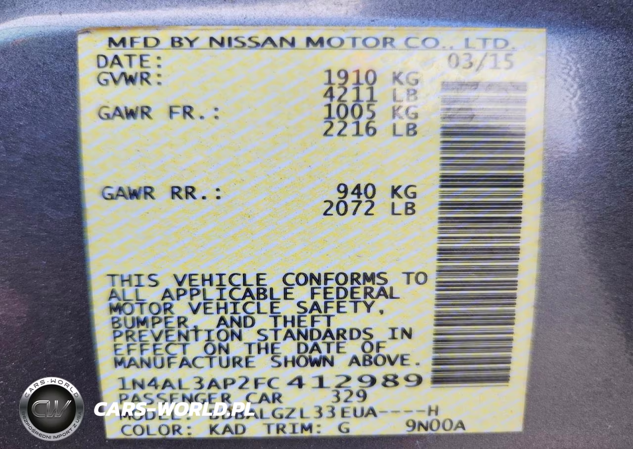 2015 Nissan Altima 2.5 S VIN:1N4AL3AP2FC412989 - 12