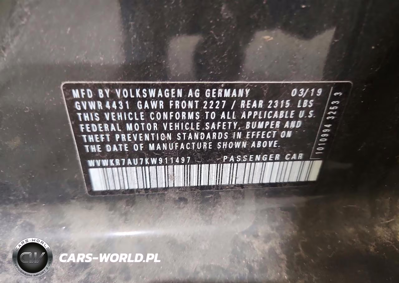 2019 Volkswagen E-Golf Se VIN:WVWKR7AU7KW911497 - 12